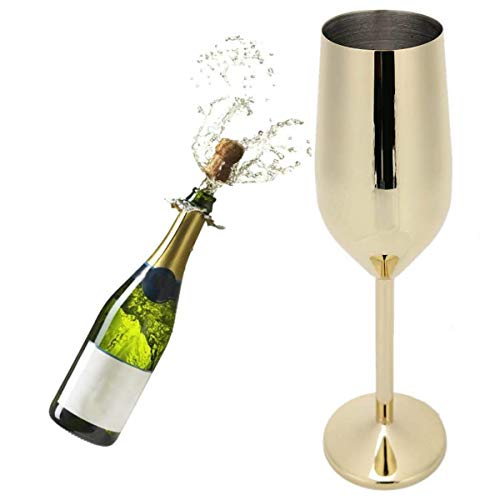 Copa de champán de Acero Inoxidable, Copas de Vino Tinto inastillables de 200 ml, Juego de 2 Copas de cóctel para Bodas, Fiestas y Aniversarios (Gold)