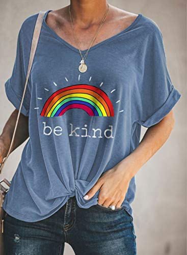 CORAFRITZ - Camiseta con diseño de arcoíris para Mujer, Cuello en V, Manga Corta, Blusa de Verano, Camisetas con gráficos Bonitos