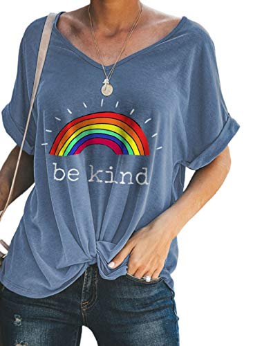 CORAFRITZ - Camiseta con diseño de arcoíris para Mujer, Cuello en V, Manga Corta, Blusa de Verano, Camisetas con gráficos Bonitos