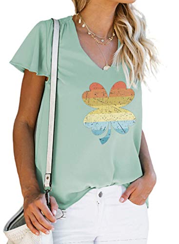 CORAFRITZ - Camiseta de Manga Corta con Cuello en V de Verano para Mujer, Blusa Informal, Tops