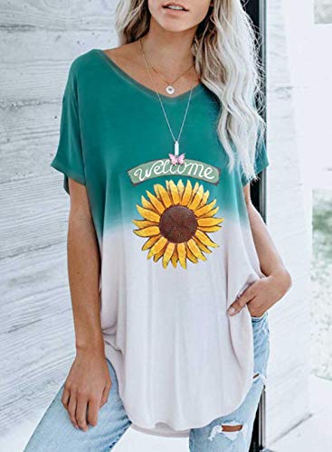 CORAFRITZ Camisetas con Cuello en V para Mujer Camisetas de Manga Corta con Estampado Floral Blusa Suelta de Verano Túnica