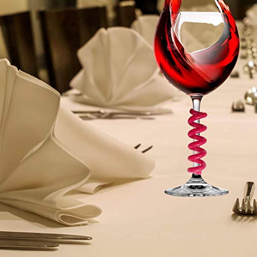 Corkscrew Factory Marcadores de copa de vino en espiral, marcadores de copas de vino y cóctel de silicona, lavable, en 6 colores brillantes, etiquetas de cristal