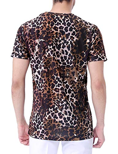 COSAVOROCK Camiseta de Estampado Hombre Leopardo Camuflaje de Manga Corta (XL, Marrón)