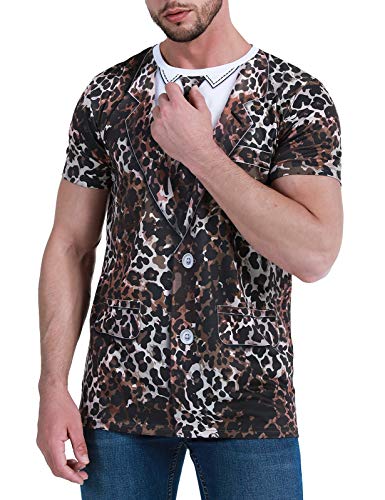 COSAVOROCK Camisetas de Esmoquin a Leopardo para Hombre Marrón L
