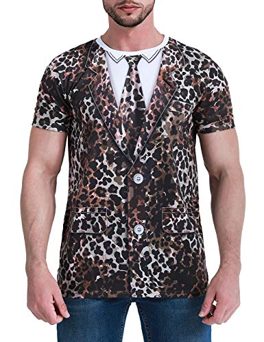 COSAVOROCK Camisetas de Esmoquin a Leopardo para Hombre Marrón L