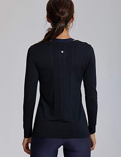 CRZ YOGA Mujer Ropa Deportiva Sports Casuales Camiseta Malla sin Costura Manga Larga Negro 36