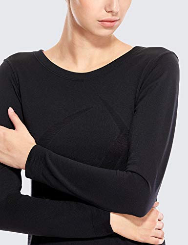CRZ YOGA Mujer Ropa Deportiva Sports Casuales Camiseta Malla sin Costura Manga Larga Negro 36