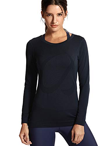 CRZ YOGA Mujer Ropa Deportiva Sports Casuales Camiseta Malla sin Costura Manga Larga Negro 36