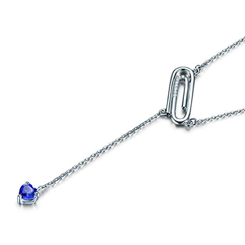 Daesar Collar Cadena Oro Blanco 18K Mujer Collar Geométrcio con Corazón Tanzanita Azul 0.21ct Diamante Blanco 0.02ct
