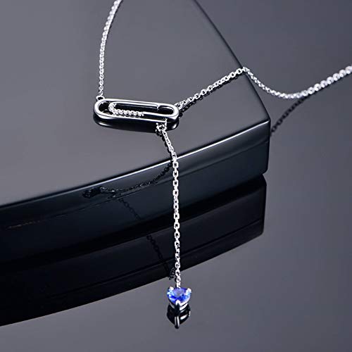 Daesar Collar Cadena Oro Blanco 18K Mujer Collar Geométrcio con Corazón Tanzanita Azul 0.21ct Diamante Blanco 0.02ct
