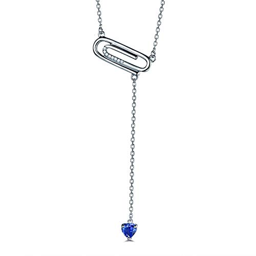 Daesar Collar Cadena Oro Blanco 18K Mujer Collar Geométrcio con Corazón Tanzanita Azul 0.21ct Diamante Blanco 0.02ct