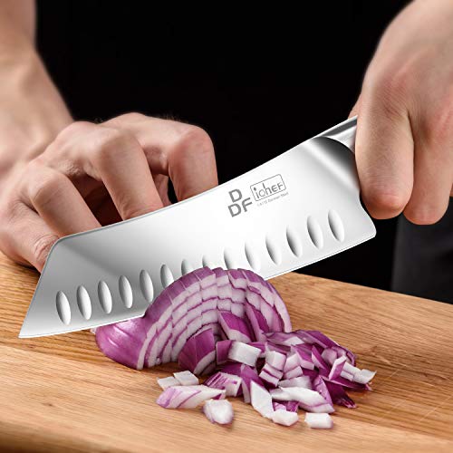 DDF iohEF Cuchillo de Cocina Profesional, Cuchillo Santoku de 18 cm, Cuchillo Japonés de Acero Inoxidable con Mango Ergonómico, Cuchillo Santoku Japonés Súper Afilado para Cortar Verduras, Carne