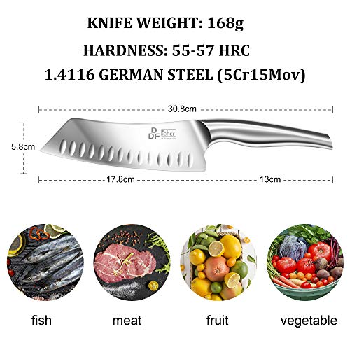 DDF iohEF Cuchillo de Cocina Profesional, Cuchillo Santoku de 18 cm, Cuchillo Japonés de Acero Inoxidable con Mango Ergonómico, Cuchillo Santoku Japonés Súper Afilado para Cortar Verduras, Carne