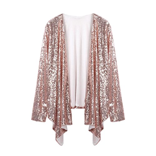 DEELIN Blusa De Camisa De Rebeca Irregular De Lentejuelas De Color SóLido De Manga Larga para Mujer (XL, Rosado)