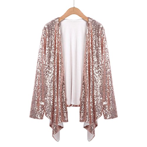 DEELIN Blusa De Camisa De Rebeca Irregular De Lentejuelas De Color SóLido De Manga Larga para Mujer (XL, Rosado)