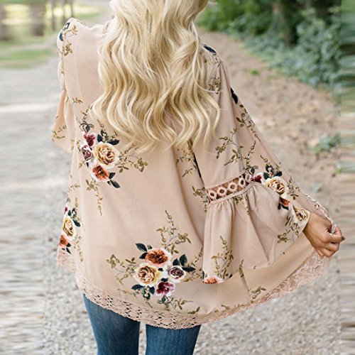 DEELIN Chaqueta De La Chaqueta del Kimono De La Chaqueta Floja De La Tarjeta De La Flor De La Moda De Las Mujeres Ocasionales Florales De La Chaqueta (XXXL, Caqui)