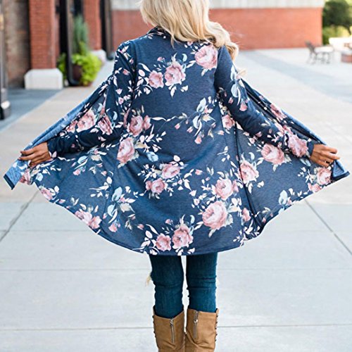 DEELIN Chaqueta De Manga Larga De Flores para Mujer De Verano De Las Mujeres Abrigo De Kimono Frontal Abierto De La Chaqueta De Punto (S, Azul)