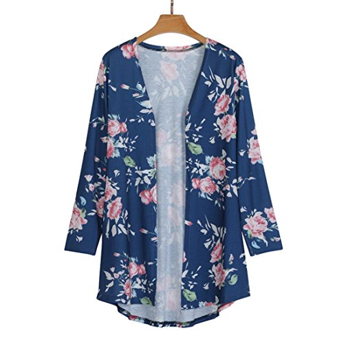 DEELIN Chaqueta De Manga Larga De Flores para Mujer De Verano De Las Mujeres Abrigo De Kimono Frontal Abierto De La Chaqueta De Punto (S, Azul)