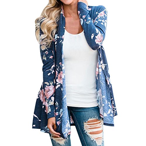 DEELIN Chaqueta De Manga Larga De Flores para Mujer De Verano De Las Mujeres Abrigo De Kimono Frontal Abierto De La Chaqueta De Punto (S, Azul)