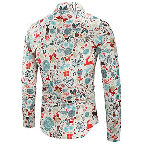 DEELIN Navidad Camisa De Manga Larga, Los Hombres Copos De Nieve Casual Santa Candy Impresa Camisa De Navidad Blusa Superior