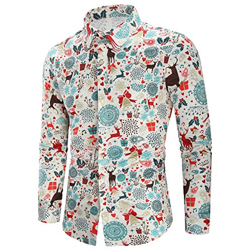 DEELIN Navidad Camisa De Manga Larga, Los Hombres Copos De Nieve Casual Santa Candy Impresa Camisa De Navidad Blusa Superior