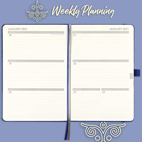 Diario 2021, diario 2021 Semana A5 para ver el diario desde enero de 2021 hasta diciembre de 2021, diario vintage con 88 páginas de notas y pegatinas, azul