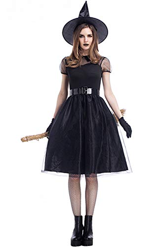 Disfraz de Halloween vestido de bruja Carnaval Wicca Stregatto disfraz cosplay vestido gótico Lolita vestido medieval para madre e hija Adulto 42 ES/2XL