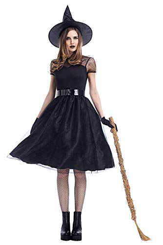 Disfraz de Halloween vestido de bruja Carnaval Wicca Stregatto disfraz cosplay vestido gótico Lolita vestido medieval para madre e hija Adulto 42 ES/2XL