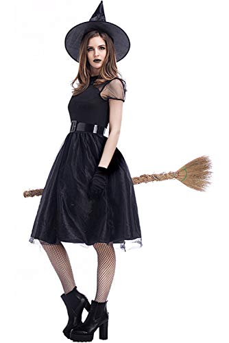 Disfraz de Halloween vestido de bruja Carnaval Wicca Stregatto disfraz cosplay vestido gótico Lolita vestido medieval para madre e hija Adulto 42 ES/2XL