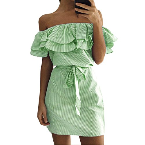 DOGZI Vestidos Mujer Verano 2018 Hombro Sin Tirantes Vestido De Playa Vestido Fiesta Mujer Sin Mangas Vestido de Noche Boda Rockabilly Swing (M, Verde)