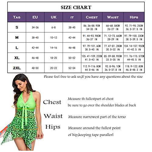 Donpapa Mujer Traje de Baño Tankinis Hálter Falda Push Up Bikini Conjunto de Malla Playa Ropa de Baño de Cintura Alta(Leopardo Verde S)