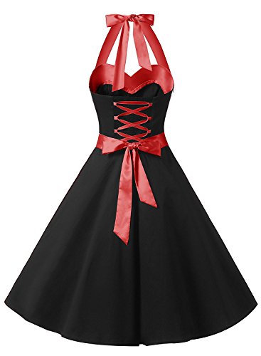 Dresstells® Halter 50s Rockabilly Polka Dots Audrey Dress Retro Cocktail Dress Black XS