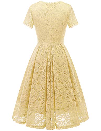 DRESSTELLS Vestido elegante para dama de honor para mujer, con encaje floral, vestido de cóctel formal. - amarillo - XX-Large