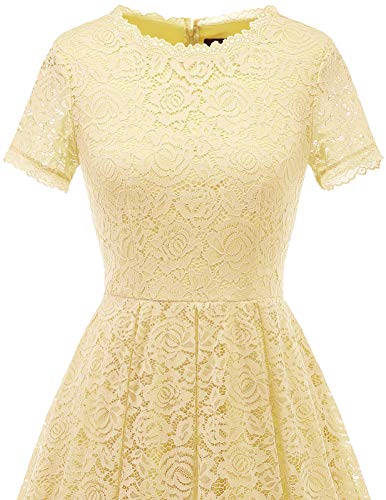 DRESSTELLS Vestido elegante para dama de honor para mujer, con encaje floral, vestido de cóctel formal. - amarillo - XX-Large
