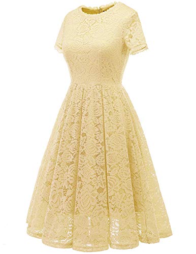 DRESSTELLS Vestido elegante para dama de honor para mujer, con encaje floral, vestido de cóctel formal. - amarillo - XX-Large