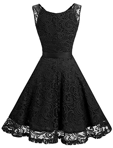 Dressystar Vestido Fiesta Corto Flor Encaje Elegante Mujer Sin Mangas para Dama De Honor Negro XXL