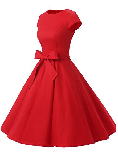 Dressystar Vestidos Coctel Corto Vintage 50s 60s Manga Corta Rockabilly Elegante Mujer Rojo XXL