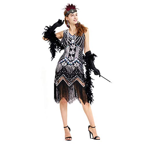 Dsaren Complementos Fiesta Disfraces 1920s Accesorios Charlestón Vestido Diadema Plumas Negras Guantes Vintage Mujer para Halloween Boda Fiesta