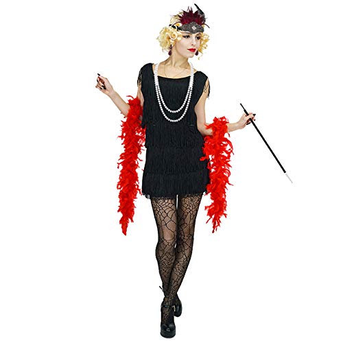 Dsaren Complementos Fiesta Disfraces 1920s Accesorios Charlestón Vestido Diadema Plumas Negras Guantes Vintage Mujer para Halloween Boda Fiesta