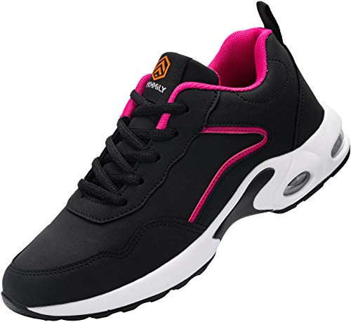 DYKHMILY Zapatillas de Seguridad Mujer Ligero Zapatos de Trabajo con Punta de Acero Comodo Respirable Reflectante Calzado de Seguridad(Negro Rosa,39EU