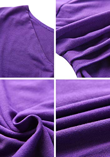 EFOFEI Vestido a Media Pierna con Columpio para Mujer Vestido de Manga Corta con Cuello en V Vestido Informal Morado 3XL