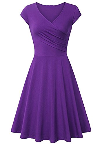 EFOFEI Vestido a Media Pierna con Columpio para Mujer Vestido de Manga Corta con Cuello en V Vestido Informal Morado 3XL