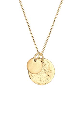 Elli Collares para damas y dos colgantes de monedas redondas en plata de ley 925, collar circular de alta calidad para mujeres, elegante cadena de monedas, cadena de cuello fino, longitud 45 cm
