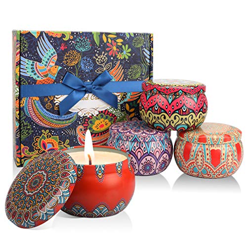 Enibon Velas Aromaticas de Regalo 5,3oz*4, 35-40 Horas Tiempo de Combustion, Velas Perfumadas 100% Cera de Soja Natural Aliviar Estrés, Regalos Originales Mujer para Cumpleaños, Día de Madre