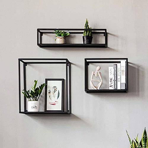 Estantes flotantes, estantería de pared rasguños colgados de estantes flotantes, cubos de pared de metal cubos de pared camisa colgante rodamiento de libros negro, conjunto de 3 kyman