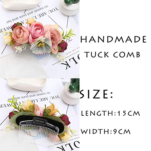 Ever Fairy Hecho a mano moda peine del pelo de la flor para las mujeres niña vestido de dama de honor peine de satén peine accesorios de la pluma (D)