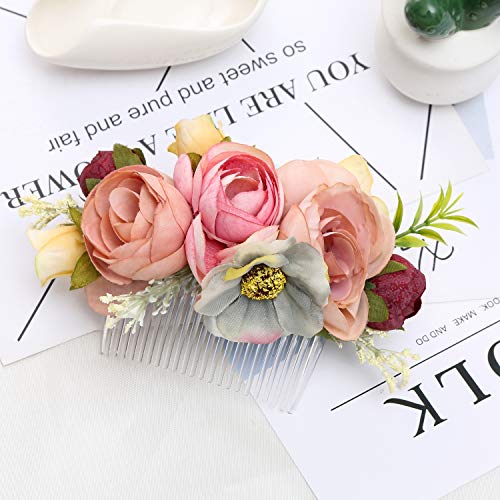 Ever Fairy Hecho a mano moda peine del pelo de la flor para las mujeres niña vestido de dama de honor peine de satén peine accesorios de la pluma (D)
