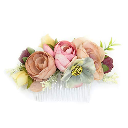 Ever Fairy Hecho a mano moda peine del pelo de la flor para las mujeres niña vestido de dama de honor peine de satén peine accesorios de la pluma (D)