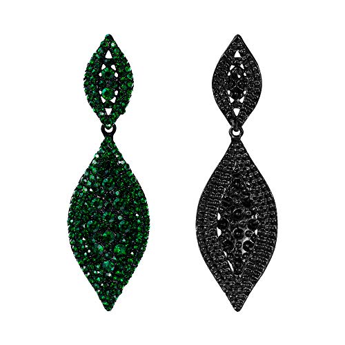 Ever Faith Cristal Austríaco Boda 2 Hoja Lágrima Encanto Pendientes Perforado Verde Tono Negro