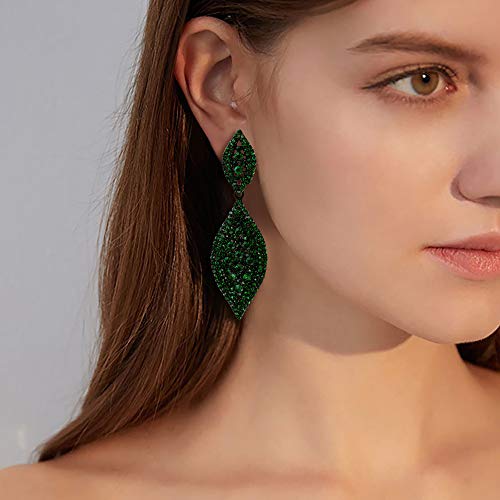 Ever Faith Cristal Austríaco Boda 2 Hoja Lágrima Encanto Pendientes Perforado Verde Tono Negro